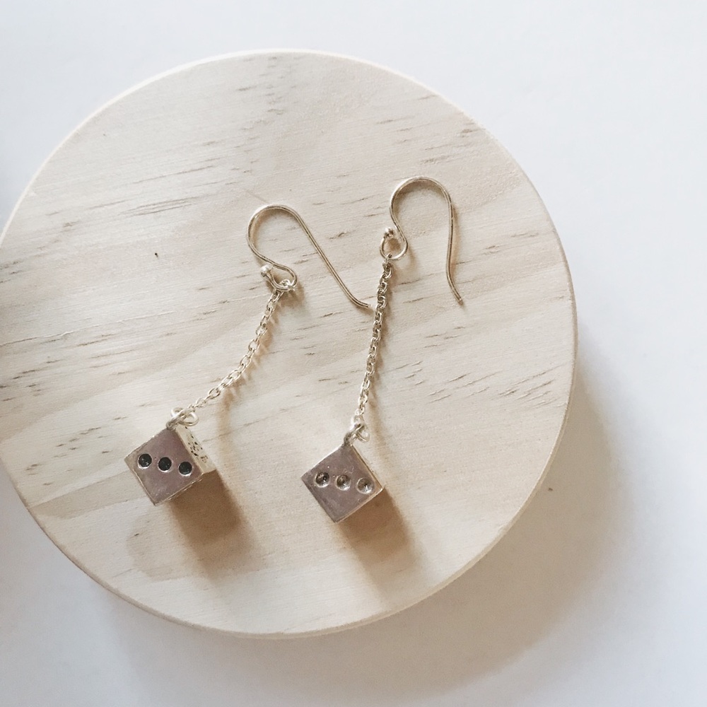 Minx 925 Sterling Silver Dice Earrings
